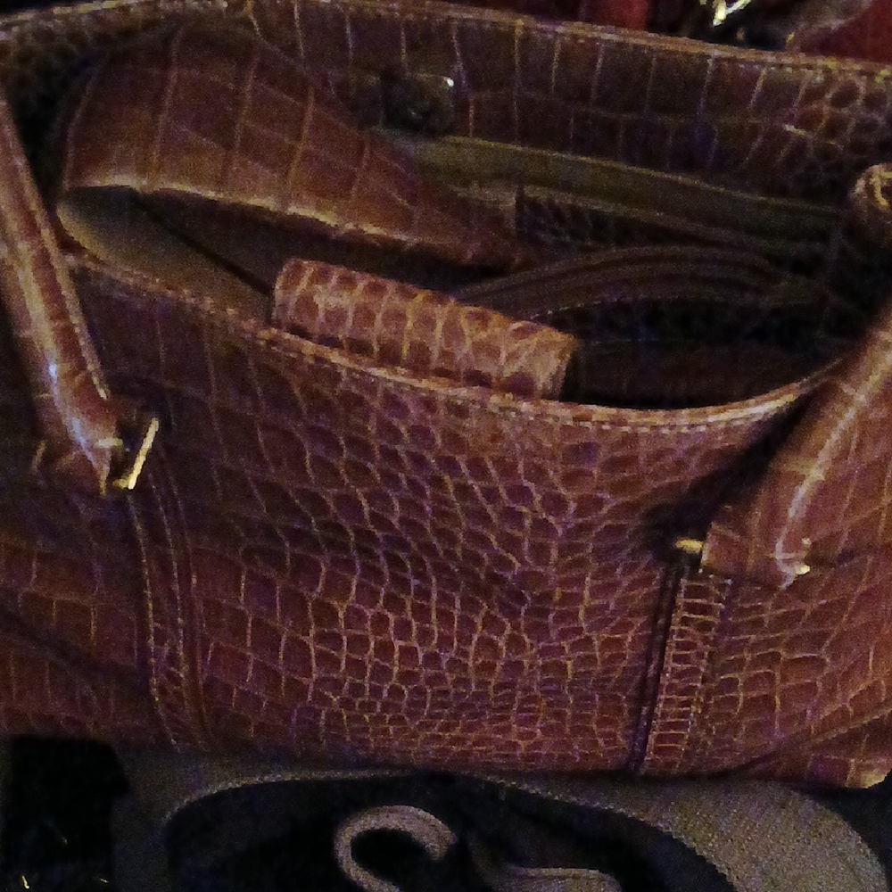 Crocodile Pattern Brown Handbag - image 1